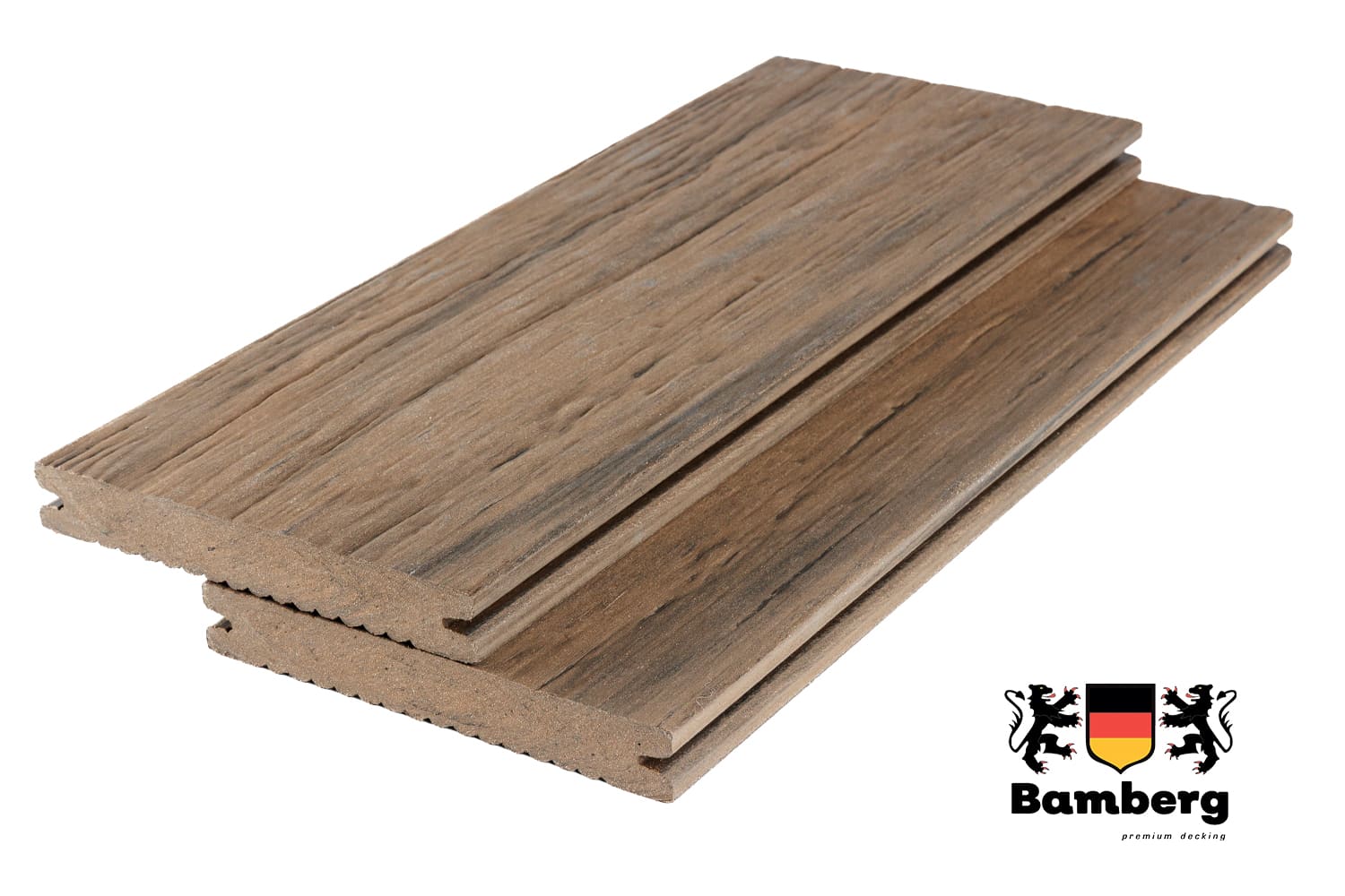 Полнотелая Террасная доска ДПК Bamberg Solid Fossiled, Lebanese Cedar (Окаменелое дерево) — Black Deck